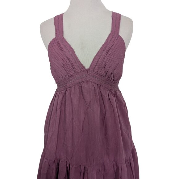 Lucky Brand Lace Pintuck Tiered Maxi Dress Womens Size Small Mauve Purple V Neck - Picture 2 of 14